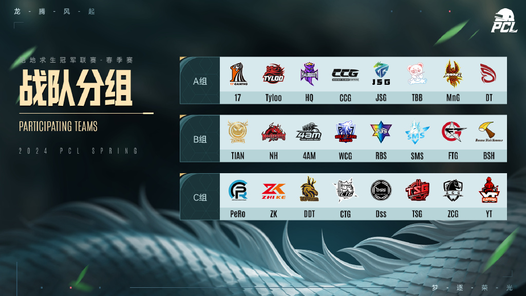 龙腾风起，梦逐荣光，PUBG PCL2024春季赛4.20正式开赛